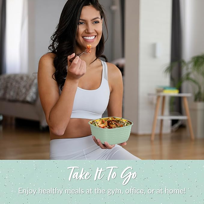 Bentgo Prep - 1-Compartment Bowls with Custom Fit Lids - Reusable, Microwaveable, Durable, PFAS & BPA-Free, Freezer and Dishwasher Safe Meal Prep Food Storage - 10 Bowls & 10 Lids (Sage Leaf Glitter)