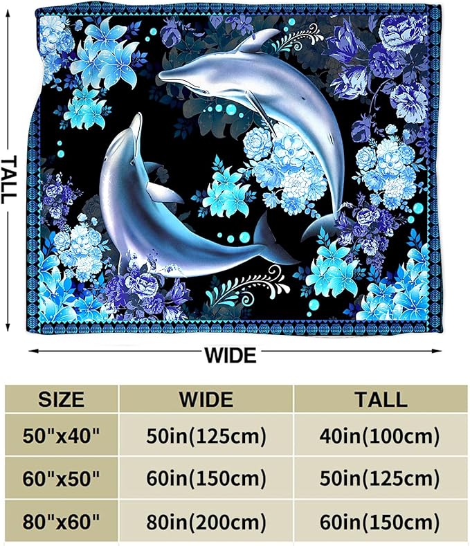 Dolphin Blanket Gifts for Girls Boys Soft Warm Plush Ocean Dolphin Throw Blanket Flannel Fleece Fuzzy Stuff Blanket for Bed Couch Living Room Decor 60"X50"