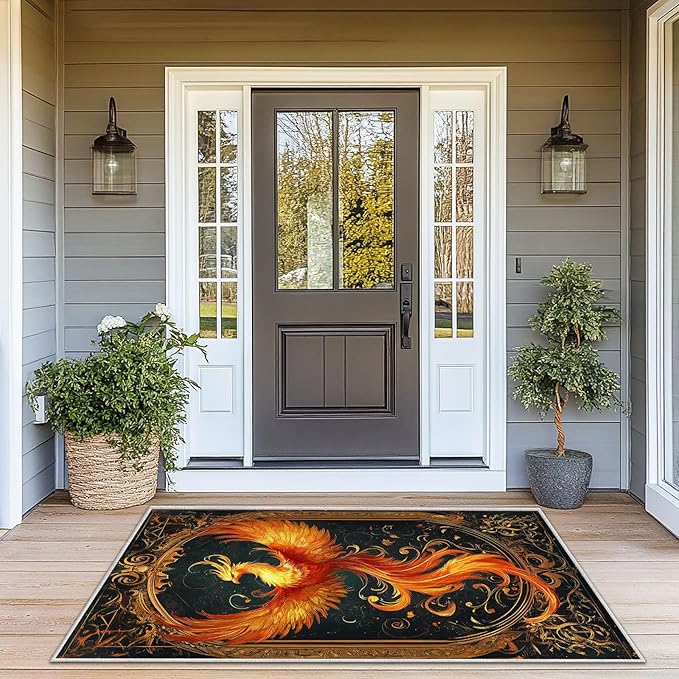 3x5 Phoenix Area Rugs Boho Vintage Phoenix Rug for Bathroom Kitchen Entryway Indoor Soft Non-Slip Thin Hippie Carpet Small Doormat for Office Dining Room Under Table Washable Machine