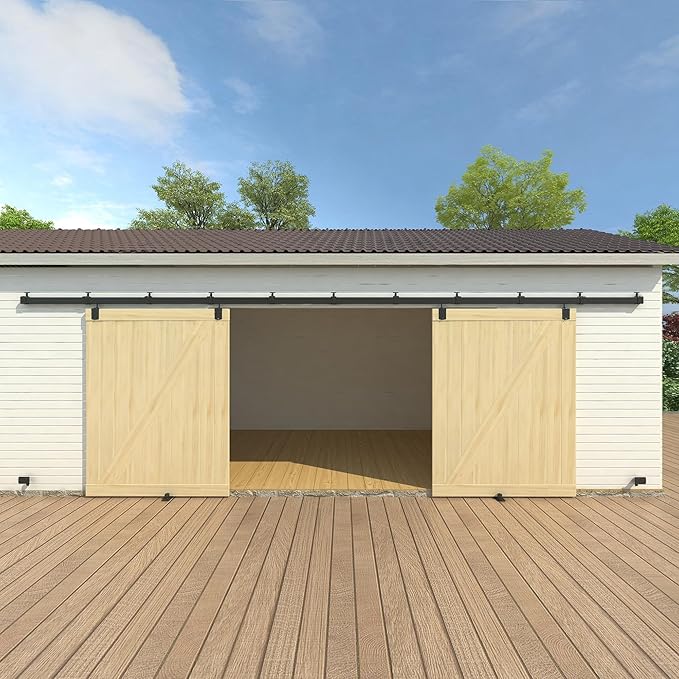 20FT Black Box Rail Exterior Barn Door Hardware Kit for 2 Doors, Sliding Heavy Duty Barn Door Track, Wall Mount Barn Door Hardware with 11 Track Brackets(Doors NOT Include)