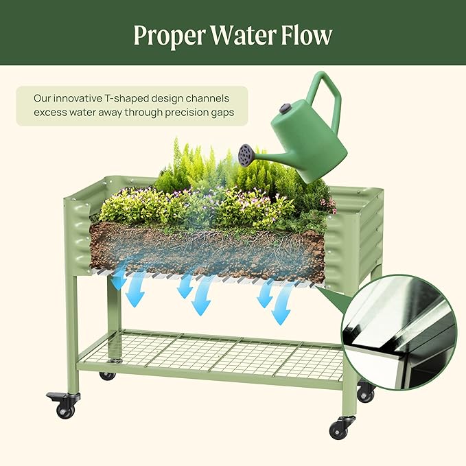 Rolling Elevated Raised Garden Bed-V Series, 2' x 4' Garden Beds with Legs & Storage Rack for Patio & Porch, 700 Lbs Weight Capacity, Outdoor Planter Box for Vegetables Flower Herbs, Modern Gray