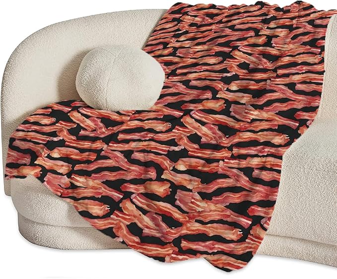Funny Bacon Blanket, Food Throw Blankets, Meat Fuzzy Plush Blanket Ultra Soft for Bacon Lover Gift Kids Teens Women Men Girls Boys Stuff Decor for Home Bedding Sofas Couch Camping 60"X50"