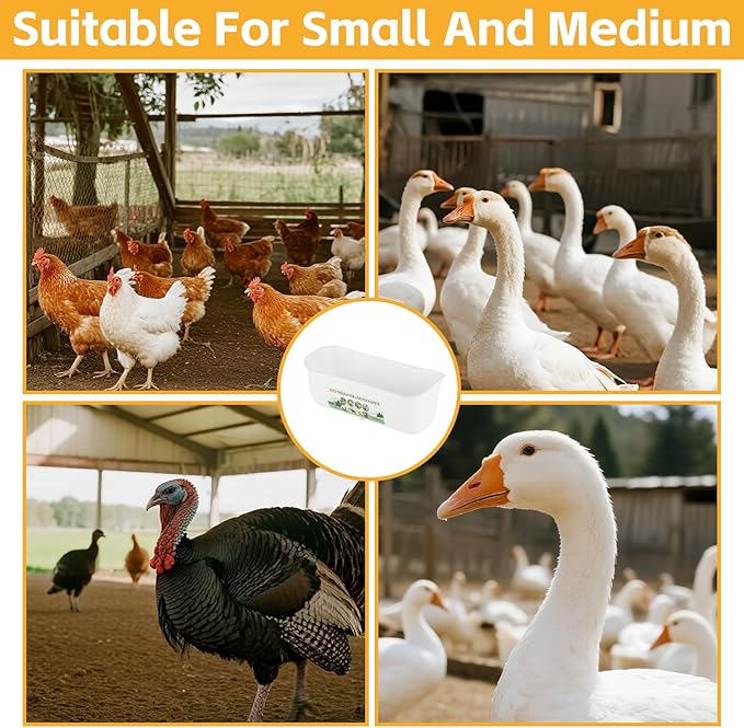 6 Pack Goat Feeder Hanging Chicken Waterer Feeder Trough, Fence Feeders with Clips for Poultry Livestock, White