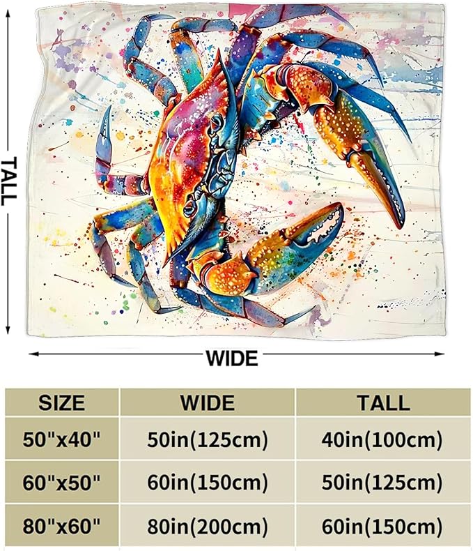 Crab Blanket Colorful Cosatal Ocean Crab Throw Blanket Soft Warm Cozy Fuzzy Plush Gifts for Girls Women Lightweight Fleece Flannel Stuff Decor Gift for Kids Adults 60"X50"