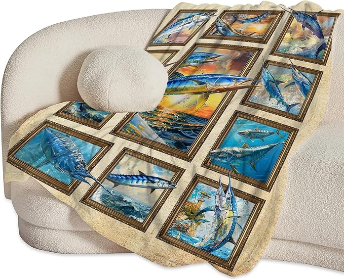 Fishing Blanket Fish Throw Blanket Cozy Plush Fleece Flannel Fishing Lover Gifts Blankets for Girls Boys Women Men 60"X50"