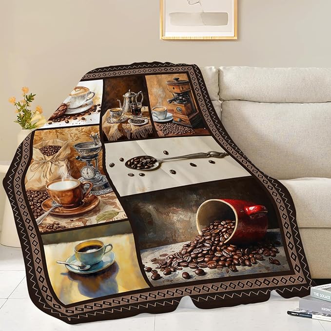 Coffee Blanket, Coffee Throw Blanket, Cup Cafe Gifts Blankets Stuff Fleece Flannel Plush for Girls Women Men Boys Lovers Adults Soft Bedding Gift for Sofa Bed Office Home Decor 40"X50"