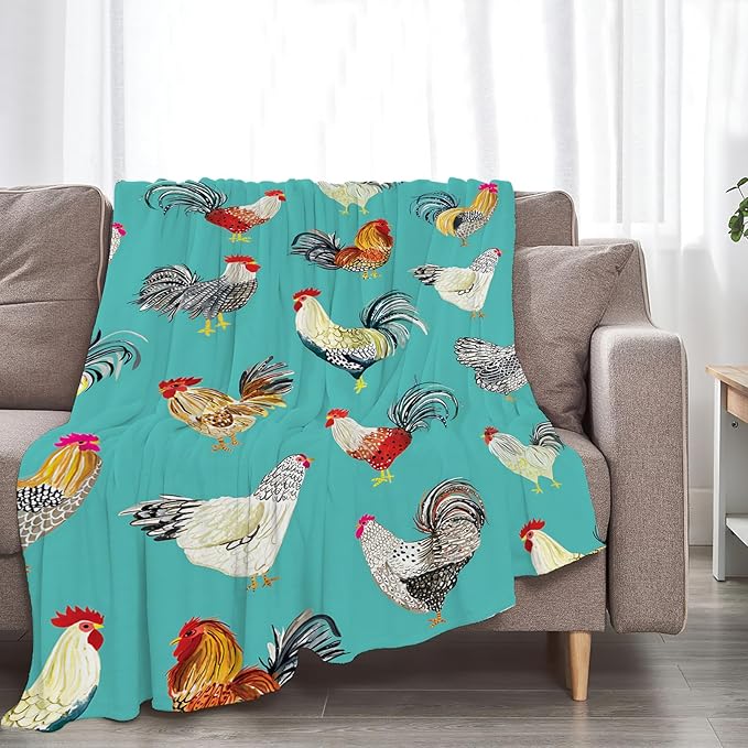 Farmhouse Chicken Blanket Ultra Soft Cozy Farm Rooster Throw Blanket Fleece Fuzzy Plush Bedding Country Chicken Gifts for Women Girls Kids Adults 50"x40"
