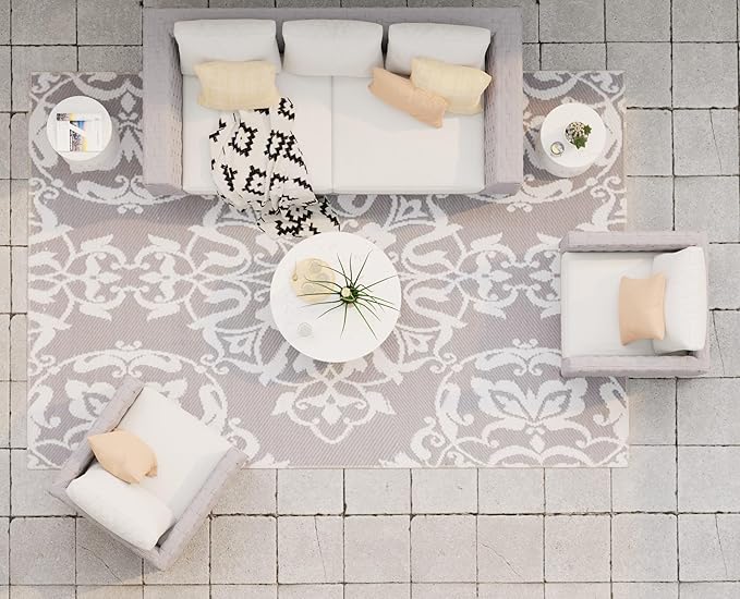 Mad Mats Traditional Outdoor Rug, Reversible Plastic Mat (5' x 8', New Wrought Iron - Cool Silver)