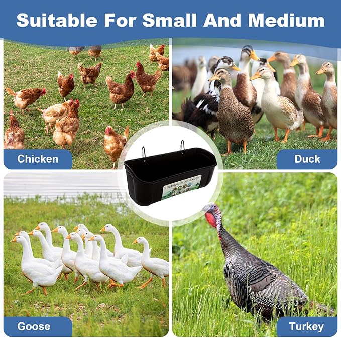6 Pack Goat Feeders Hanging 3.5 Quart Chicken Feeder Waterer Trough, Goat Mineral Feeder Fence Feeder for Livestock Poultry, Duck, Black