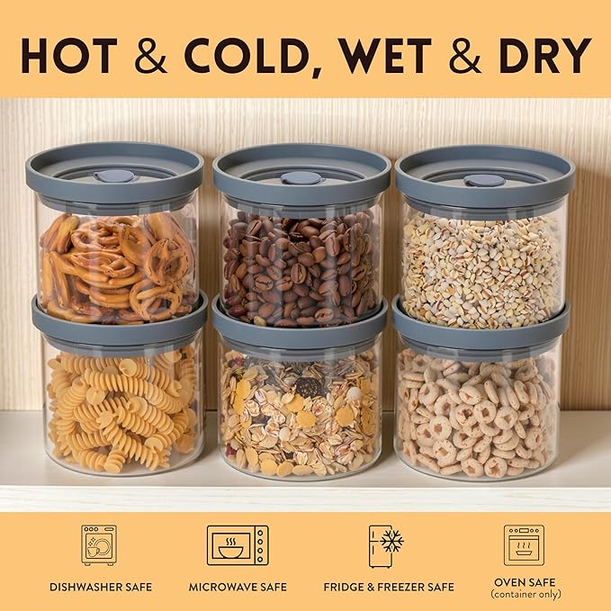 Glass Airtight Canisters with Silicone Lids – BPA-Free Borosilicate Containers for Food Prep, Storage, Wet or Dry Foods, Pasta, Rice, Flour, Tea, Herbs, Snacks – Set of 6 (17.5 oz)
