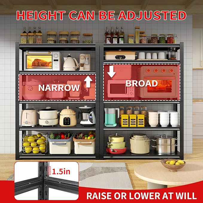 59.1" W x 19.7" D Garage Shelving, 3000LBS Heavy Duty Metal Shelves, Adjustable Storage Shelf, 5 Tier Utility Shelf, Industrial Shelving Units Storage Racks, Garage Organization