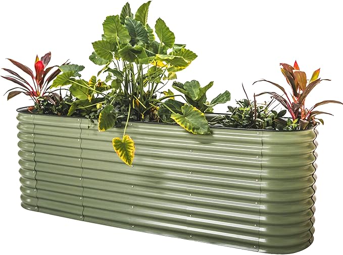 32" Extra Tall Raised Garden Bed Kits, 2 x 8 x 2.7ft Raised Planter Box Outdoor, 3.5 x 6.5 x 2.7ft Deep Root 9 in 1 Modular Metal Raised Beds for Gardening Vegetables Flowers Fruits - Olive Green