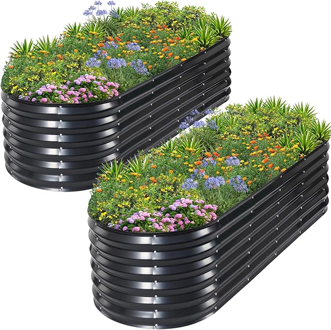 1MORE Galvanized Raised Garden Bed- Planter Garden Boxes Outdoor, Raised Beds for Gardening, 6x2x1.4ft Metal Garden Bed Kit for Vegetables Flower, Planter Raised Bed with Protective Tape.Grey-2pcs