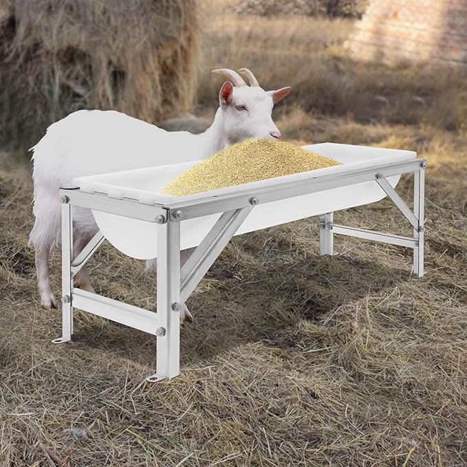 Livestock Feed Trough & Goat Water Trough, 35L/9.25Gal Capacity Long Feeder with Triangular-Structure Stand, Large Capacity Livestock Feeder for Sheep Deer Pigs Horses Cows Farm Use