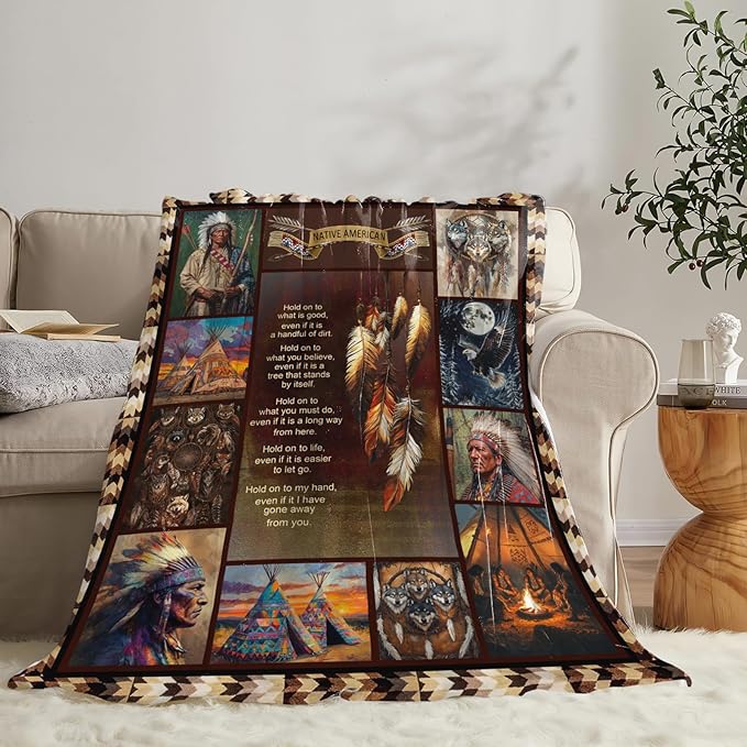 Dynova Native Blanket Cozy Plush Indian Throw Blankets Fuzzy Flannel Fleece American Gifts for Girls Boys Women Men 50"X40"