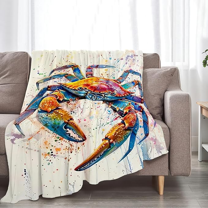 Crab Blanket Colorful Cosatal Ocean Crab Throw Blanket Soft Warm Cozy Fuzzy Plush Gifts for Girls Women Lightweight Fleece Flannel Stuff Decor Gift for Kids Adults 50"X40"