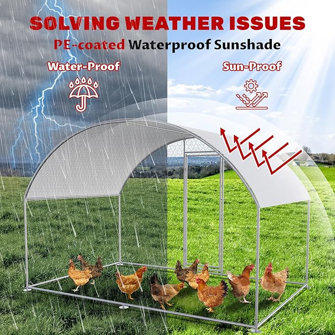 Chicken Coops Large Metal Chicken Coop for 6-10 Chickens with Waterproof and Anti-UV Cover,Premium Walk-in Poultry Cage for Chicken Run,Chicken House for Outdoor Farm Use(9.8'Lx6.6'Wx6.6'H)