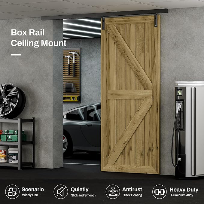 96"/8FT Ceiling Mount Box Rail Barn Door Hardware Heavy Duty Sliding Barn Door Track, Aluminium Alloy Kit for Single Door (No Door)