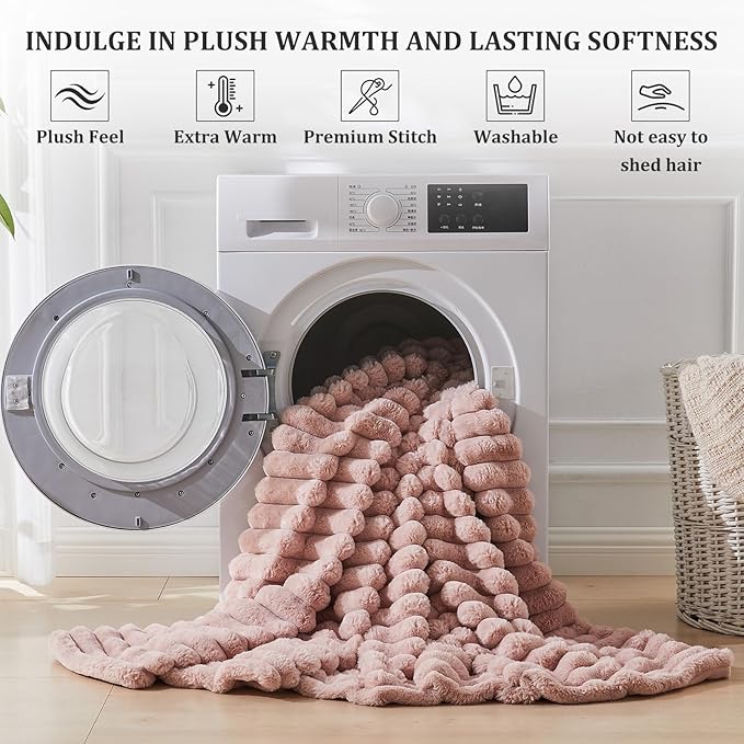 Faux Fur Throw Blanket for Couch, 1000 GSM Cozy Fuzzy Fluffy Soft Plush Thick Bubble Sherpa Blanket for Sofa Bedroom Living Room, Mothers Day Birthday Gifts for Women Home Decor