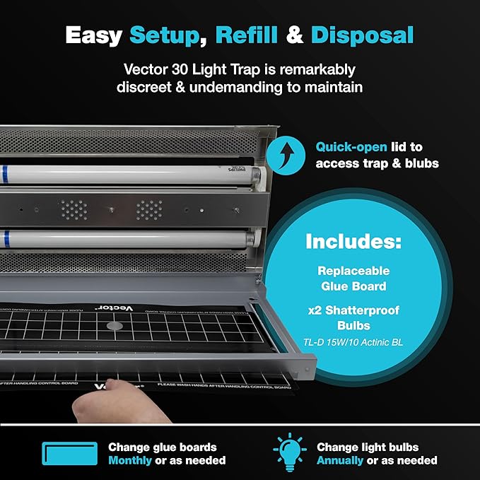 Catchmaster Vector 30, UV Light Fly Traps Indoor for Home, Electric Gnat Traps for House Indoor, Shatterproof Bulbs UV Lamp Fly, Insect & Mosquito Killer, Silent Bug Light for Kitchen, Shed, Garage