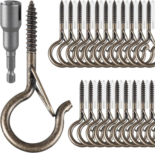 48 PCS Q-Hanger Hooks, Screw Hooks for Outdoor String Lights, Safety Buckle Design Cup Eye Hook for Hanging Christmas Lights, Plants, Mounted on Wall Ceiling, Include 1 Wing Nut Driver, Copper