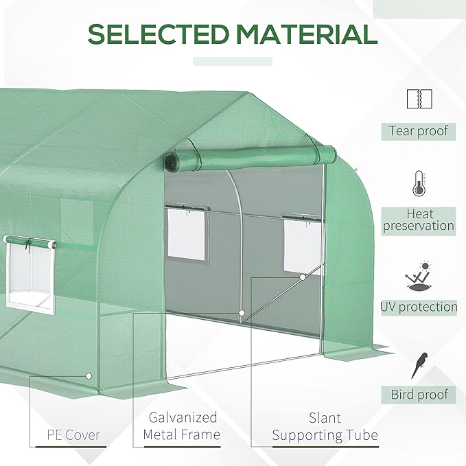 Outsunny 11.5' x 10' x 6.5' Outdoor Walk-in Greenhouse, Tunnel Green House with Roll-up Windows, Zippered Door, PE Cover, Heavy Duty Steel Frame, Green