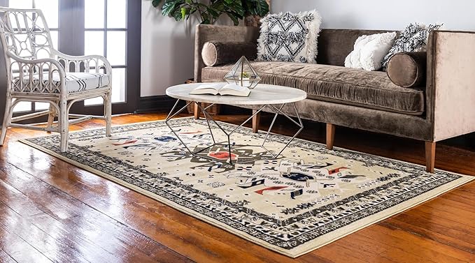 Unique Loom Taftan Collection Border Geometric Tribal Inspired Design Area Rug (9' 0 x 12' 0 Rectangular, Gold/ Gray)