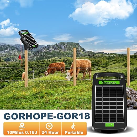 10 Miles Solar Electric Fence Charger,Output 0.18J Electric Fence Charger,24-Hour Uninterrupted Protection Solar Fence Charger,Solar Fence Energizerr That can Work for 14 Days Without Sunlight