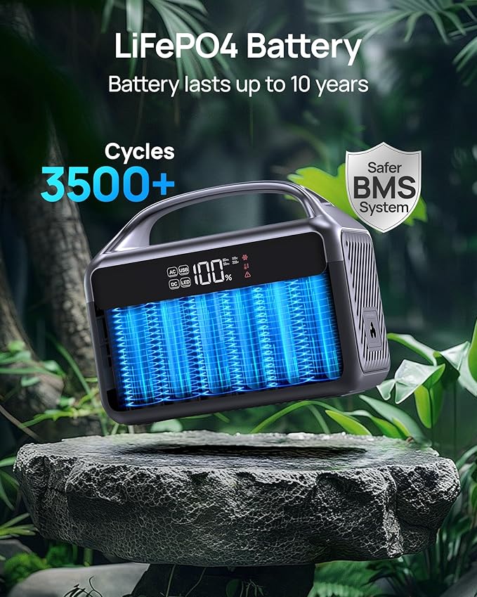 Portable Power Station, 300W Surge 600W 192Wh(60,000mAh) Compact Power Bank with 110V Sine Wave Outlet, LiFePO4 Battery for Home Emergency, Camping, Travel, CPAP & Outdoor Electronics(Solar Optional)