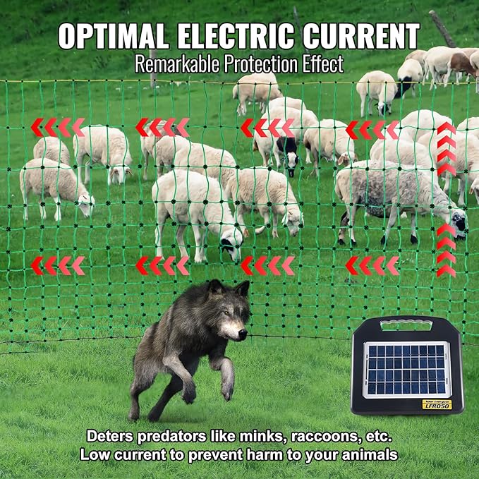 VEVOR Electric Fence Netting, 42"H x 164'L, PE Net Fencing with Posts and Double-Spiked Stakes, Utility Portable Mesh for Goats, Sheep, Lambs, Deer, Hogs, Dogs, for Farms, Backyards and Ranches