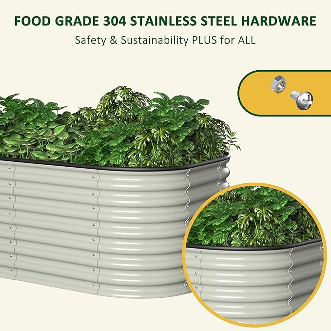 MUPATER 24''H Modular Garden Bed Outdoor for Vegetables, 9-in-1 Galvanized Steel Planter Box with 2 Aluminum Support Rods, 6x3x2FT Raised Garden Bed Kit Oval for Herbs and Flowers, Garden, Beige