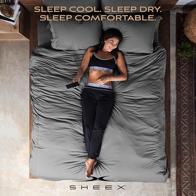 SHEEX - Original Performance Sheets Set (Split King) Black - Cooling Sheets - Moisture Wicking - 1 Flat Cooling Sheet, 1 Fitted Cooling Sheet, 2 King Pillow Covers - Wrinkle Free - Sleep Aid