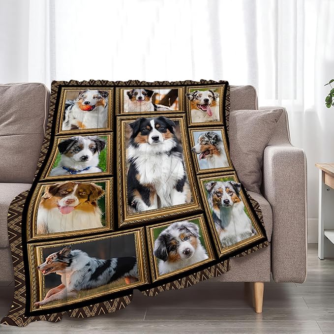 Australian Shepherd Blanket, Dog Throw Blankets, Animal Fuzzy Plush Blanket Ultra Soft for Dog Lover Gift Kids Teens Women Men Girls Boys Stuff Decor for Home Bedding Sofas Couch Camping 80"X60"