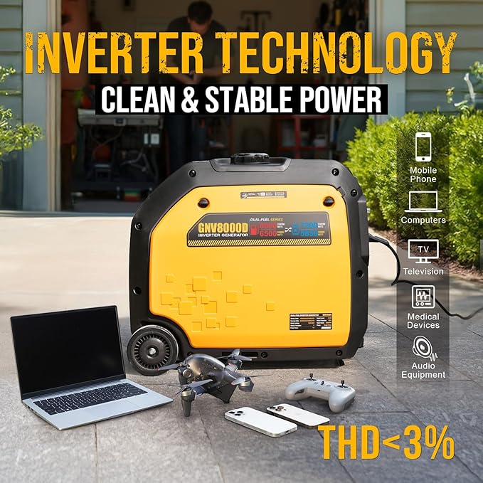 8000W Dual Fuel Inverter Generator, Gas & Propane Powered, RV Ready Remote/Electric Start, Super Quiet, 30A＆50A Ultra Outlet with CO Sensor Portable Generator for RV, Home Backup or Emergency
