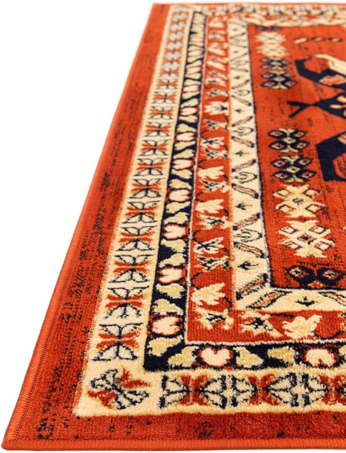 Unique Loom Taftan Collection Border Geometric Tribal Inspired Design Area Rug (6' 0 x 9' 0 Rectangular, Terracotta/ Ivory)