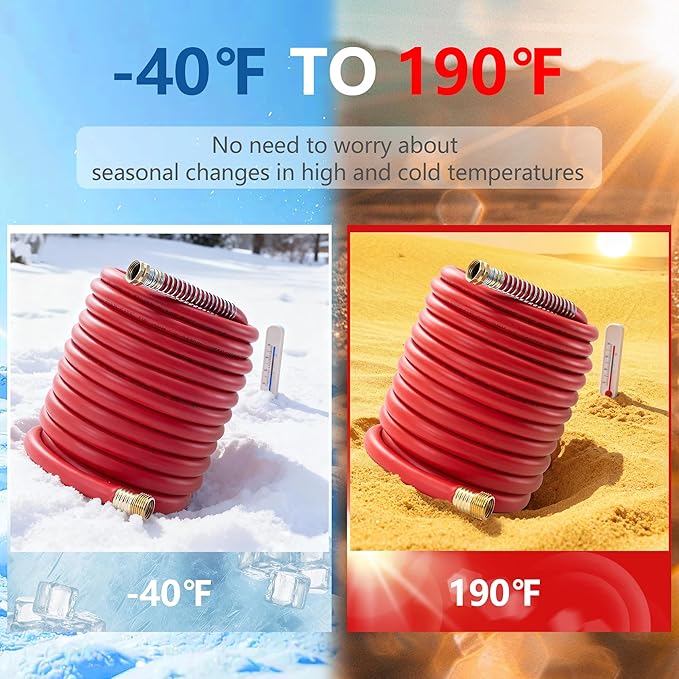 5/8" Garden Hose 50ft, -40℉ To 190℉ Hot/Cold, Heavy Duty,Flexible, 300psi Working, 1000psi Burst, 3/4" Brass Fittings with Hose Protector Coil Spring for Outdoor,Yard, Farm