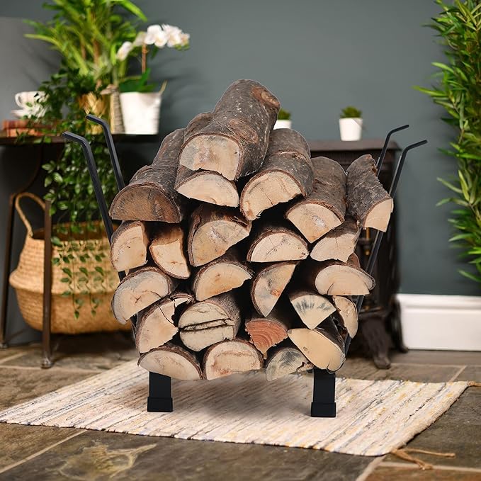 GREEN PARTY Firewood Rack 20 Inch Indoor/Outdoor Firewood Holder, Log Rack Wood Holder for Fireplace, Kindling Wood Storage and Stove Accessories(Black)