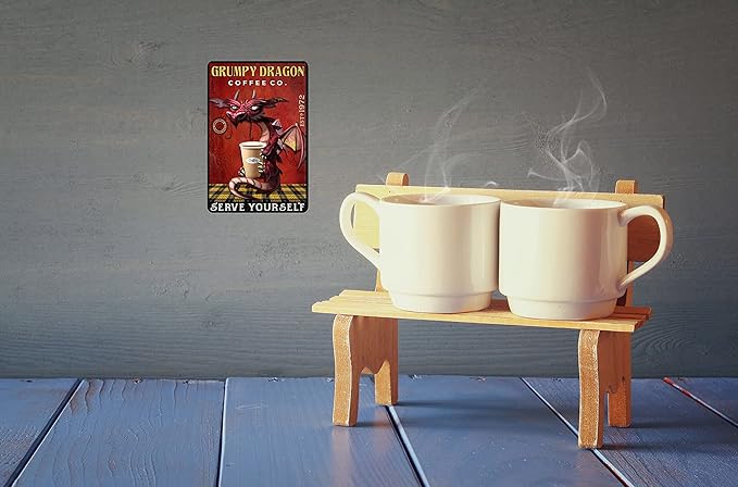 Dragon Wall Decor Tin Sign and Coffee Wall Decor Tin Sign - Grumpy Dragon Coffee co. Serve Yourse - Kitchen Metal Sign Vintage Bar Home Bathroom Wall Decoration Sign Art 8x12 Inch