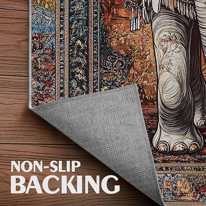 8x10 Elephant Area Rugs Boho Elephant Rug for Living Room Indoor Soft Non-Slip Thin Large Carpet Vintage Rugs for Bedroom Home Decor Under Table Washable Machine