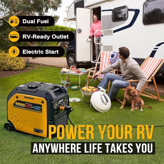 8000W Dual Fuel Inverter Generator, Gas & Propane Powered, RV Ready Remote/Electric Start, Super Quiet, 30A＆50A Ultra Outlet with CO Sensor Portable Generator for RV, Home Backup or Emergency