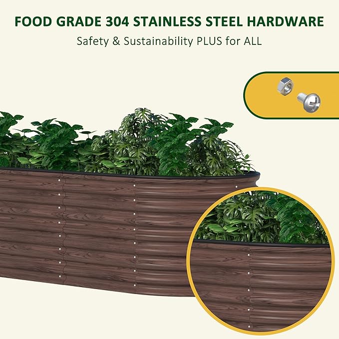 MUPATER Galvanized Raised Garden Bed Outdoor 8x2x2ft, 9-in-1 Metal Raised Planter Box W/ 2 Aluminum Support Rods, Oval Outdoor Raised Garden Bed for Vegetable, Flower, Backyard and Patio, Rustic
