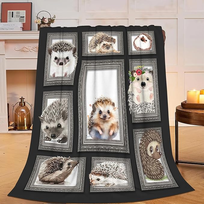 Cute Hedgehog Blanket Soft Cozy Hedgehog Flannel Fleece Throw Blanket Hedgehog Animal Decor Warm Lightweight Bedding Stuff Plush Blanket Gifts for Girls Boys Adults Kids Women Bed Travel 60"x80"