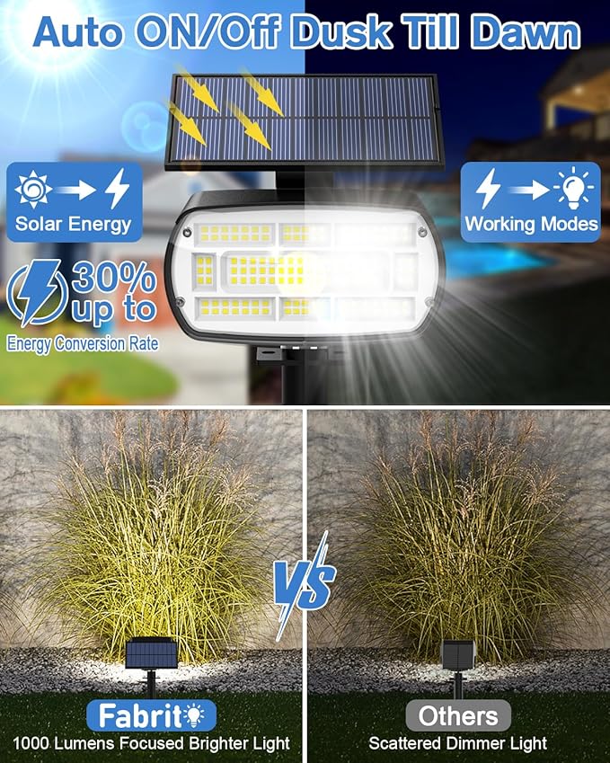 Fabrito Solar Spot Lights Outdoor 136 LEDs, Big Brighter Lighting Solar Lights Outdoor, 4 Pack IP65 Waterproof Landscape Spotlights Auto On/Off for Yard, Garden, Pathway, Plants,Tree (Cool White)