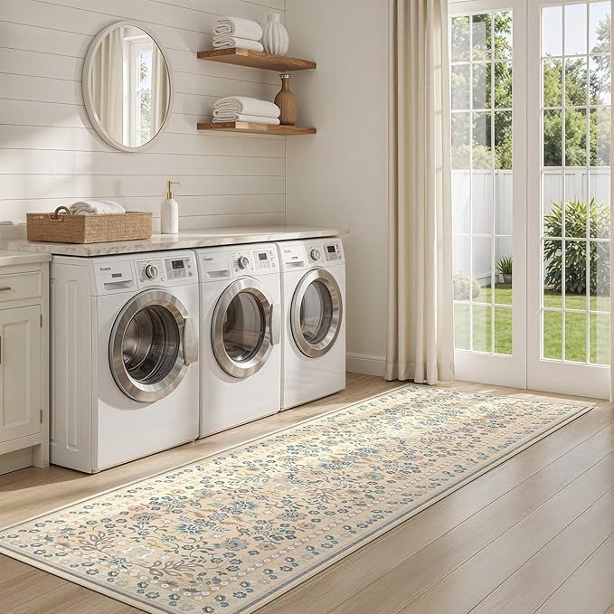 Runner Rug for Hallways Kitchen: 2x6 Washable Area Rug Boho Floral Soft Long Rug - Non-Slip Low Pile Throw Indoor Carpet for Entryway Kitchen Bedroom Laundry Bathroom - Multi Color