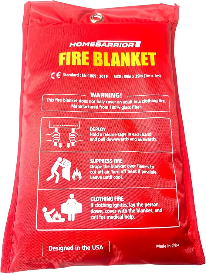 Emergency Fire Blanket for Fire Suppression, 39x39 inches Flame Retardant Fabric Fireproof Blanket, Survival Gear for Home Safety, Outdoor Camping (4 Pack)