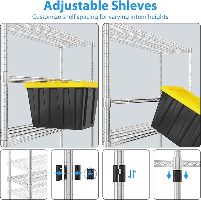 Homdox 4 Tier Heavy Duty Metal Wire Shelving with Wheels, 2400 lbs Capacity Garage Storage Rack, Rolling Industrial Storage, Adjustable Commercial Shelves for Kitchen, Warehouse, 18"x60"x72", Chrome