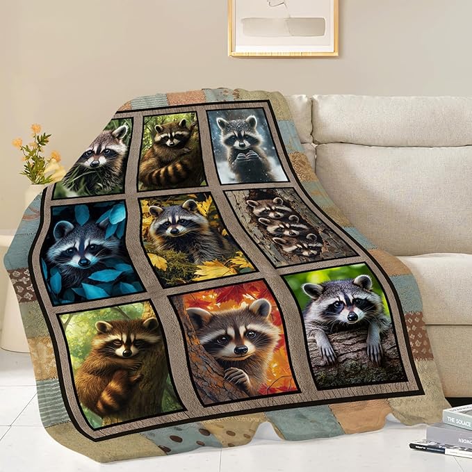 Raccoon Blanket, Cute Animal Throw Blanket, Raccoon Gifts Blankets Stuff Fleece Flannel Plush for Girls Women Men Boys Lovers Adults Soft Bedding Gift for Sofa Bed Office Home Decor 80"x60"