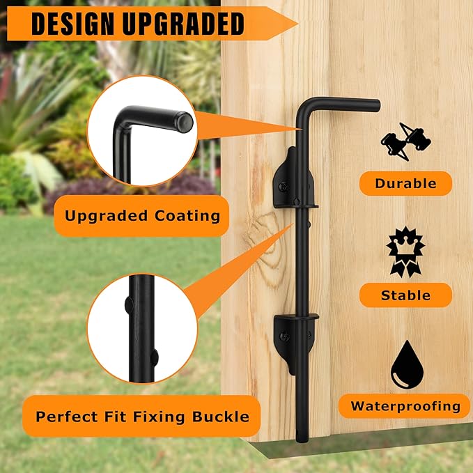 12" Heavy Duty Cane Bolt Gate Drop Rod-Steel Gate Ground Latch Designed for Wood Metal Vinyl Gates or Double Doors Fence Applications
