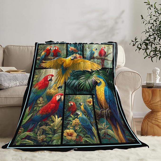 Parrot Blanket Gifts for Girls Women Boys Tropical Birds Throw Blankets Cozy Plush Fleece Botanical Flannel Fuzzy for Couch Decor 50"X40"