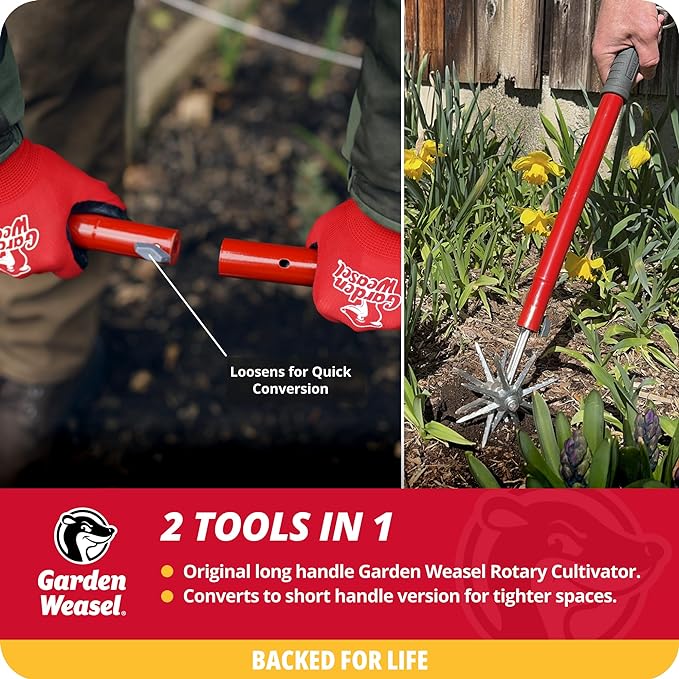Garden Weasel Rotary Cultivator & Hand Tiller - 2-in-1 | Aerate, Weed, Cultivate, Plant, Reseed | Lawn Reseeding Garden Tool, Garden Soil Loosener | 91206